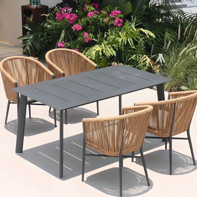 "Mid-Century Modern Dining Table Set with 4 Legs Chair for Outdoors - Table & Chair(s) 63"L x 35.5"W x 29.1"H 4"