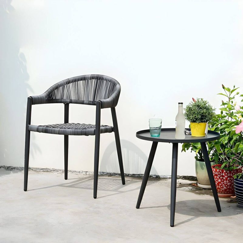 "Contemporary Metal Frame Outdoor Dining Chair Set in Black with Arms - 22"L x 23"W x 31"H 8 Piece Set"