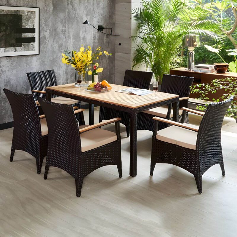 "Boho 1/5/7/9 Pcs Patio Dining Table Set Wood Dining Table Set - Table & Chair(s) 55.1"L x 31.5"W x 29.5"H 6"