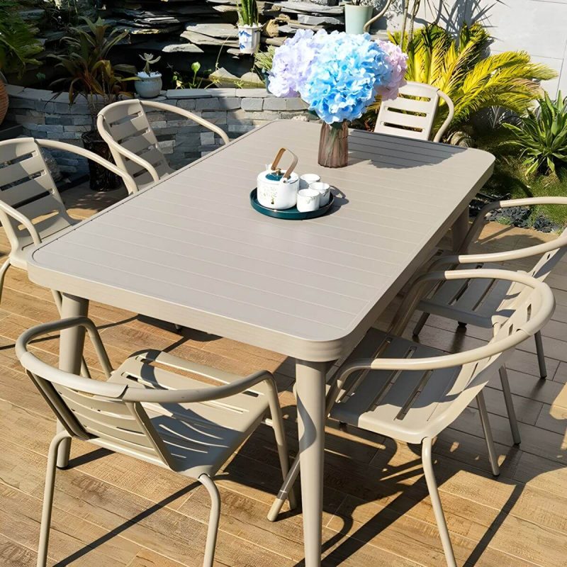 "Modern Rust Resistant Brown Metal Stackable Arm Chair for Outdoor Dining - 6 Piece Set"