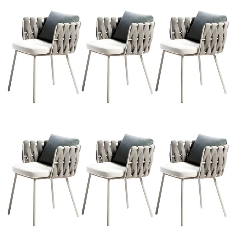 "Contemporary Aluminum Frame Patio Dining Chair with Water Repellent Finish Cushion - 6 Piece Set"