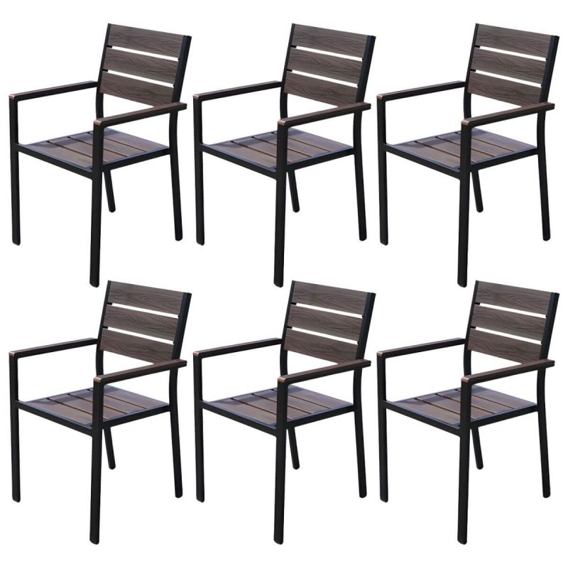 "Traditional Dining Armchair Open Back Outdoors Dining Chairs in Brown - 22"L x 22"W x 33.5"H 6 Piece Set"