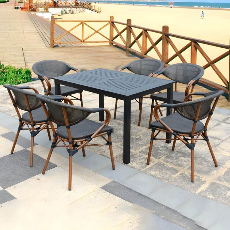 "Metal Modern Brown Patio Dining Set with Stackable Chairs and Weatherproof Durability - Table & Chair(s) 120 x 80 x 73 cm 6"