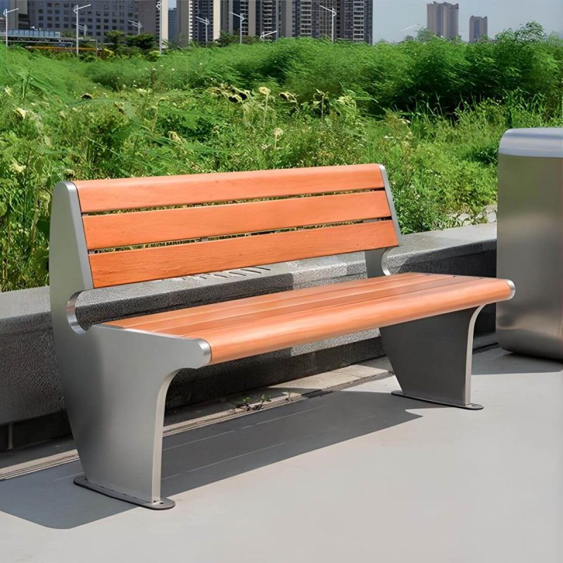 "Modern Style Wooden Industrial Bench with Brown Seat Surface and Metal Double Base - Silver 71"L x 24"W x 31"H"