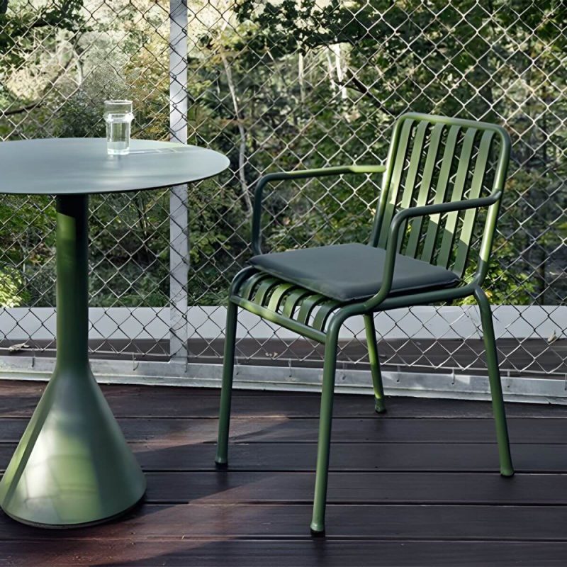 "Modern Green Bistro Table Set 3-Pieces Round Metal Bistro Set - Table & Chair(s) 35.4"L x 35.4"W x 29.1"H 2 White"
