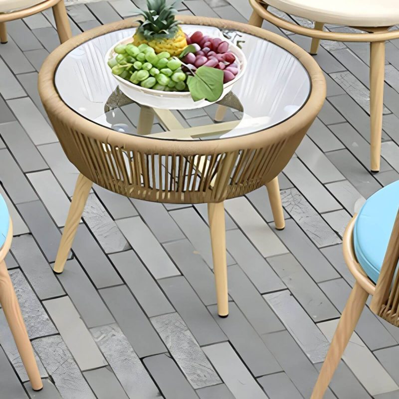 "Contemporary Patio Table Outdoor Open-air Round Bistro Table - Natural Finish Table Only"