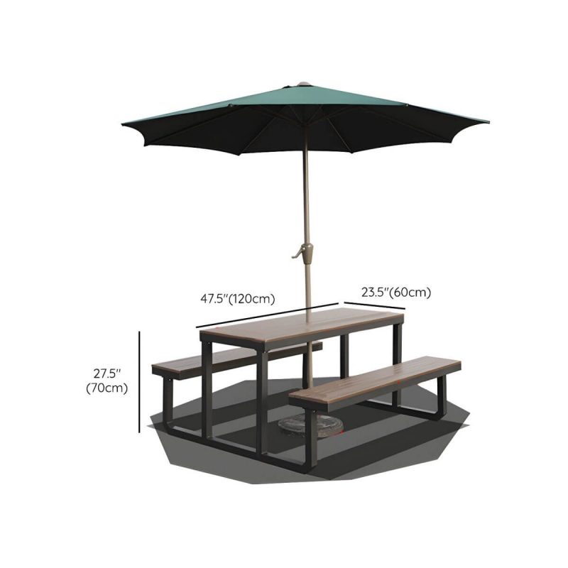 "Dimension of Contemporary Brown Rectangle Picnic Table UV Resistant Picnic Table - Table with Umbrella 47.2"L x 23.6"W x 27.6"H Umbrella Hole Included Steel Table Only"