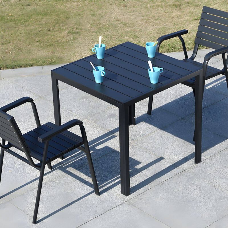 "Contemporary Wood Dining Table Set with Black Chairs for Courtyard - Table & Chair(s) 31"L x 31"W x 29"H 2"