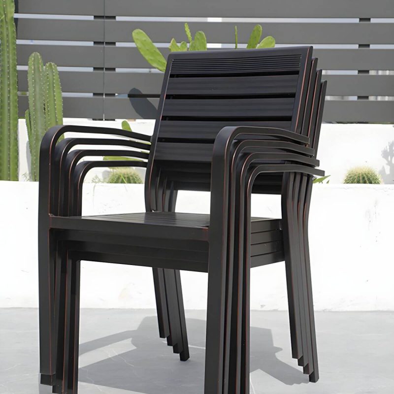 "Aluminum Dining Armchair Stacking Chairs 34.65" High in Black - 8 Piece Set"