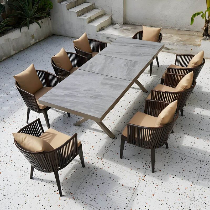 "Modern Wood Patio Dining Table 3/5/7/9 Pcs Black Dining Set for Courtyard - Table & Chair(s) 94.5"L x 35.4"W x 29.5"H 8 Rectangular"