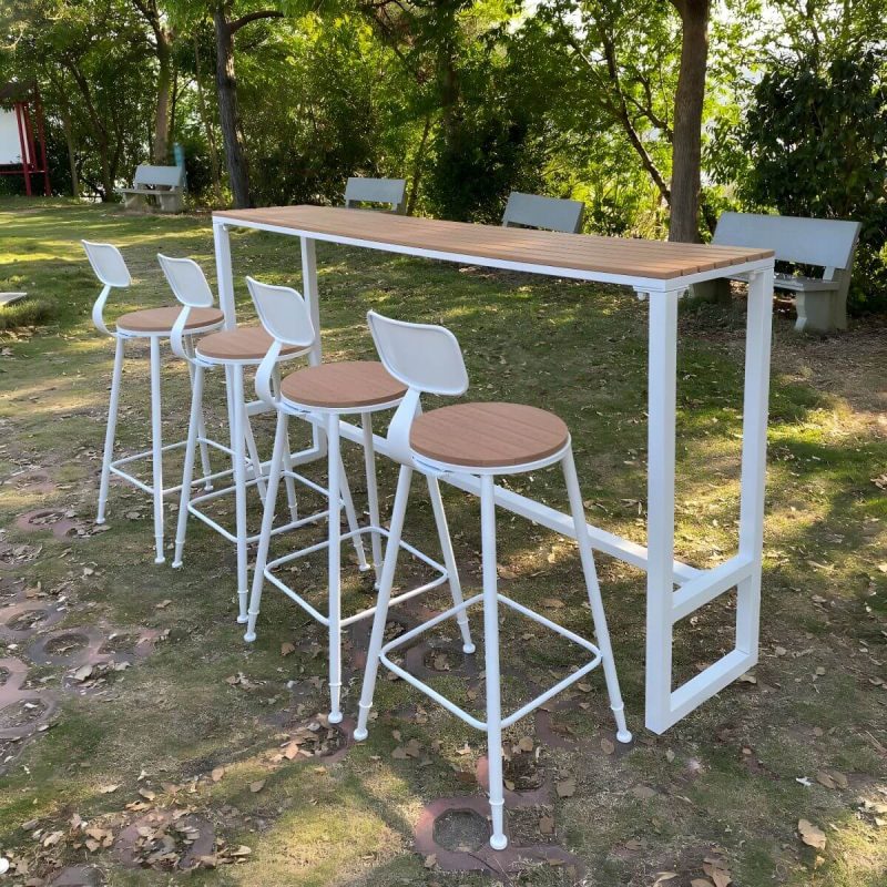 "Manufactured Wood Water Resistant Patio Table Industrial Rectangle Bar Table in Brown - 86.6"L x 15.7"W x 41.3"H Table Only"