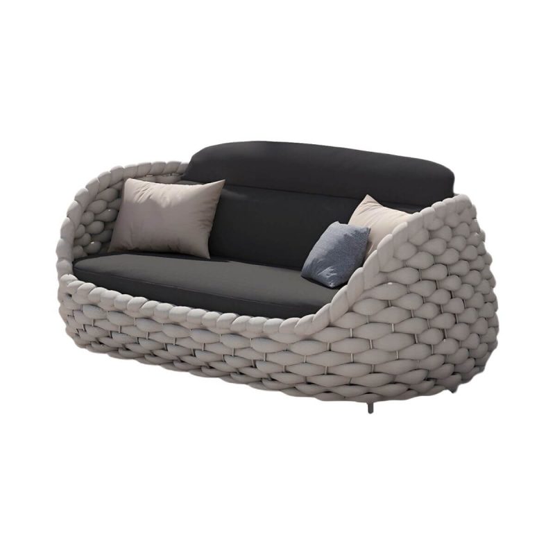 "Waterproof and Durable Modern Metal Patio Sofa with Upholstered Cushions - Gray 2-Seater Sofa"