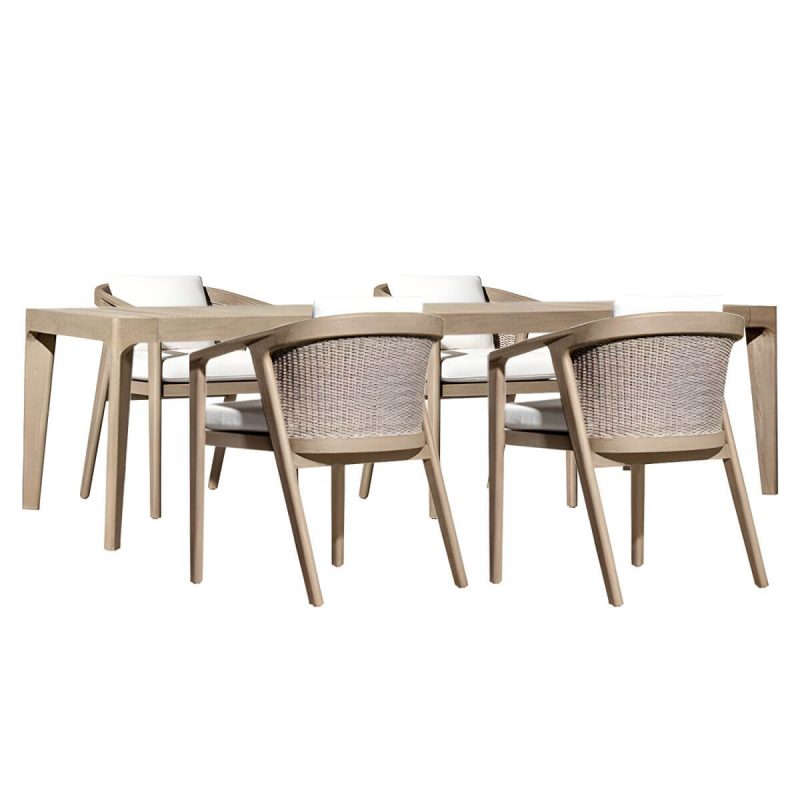 "Elegant Teak Wood Weatherproof Patio Dining Set with Modern Design - Table & 4 Chairs 70.9"L x 39.4"W x 29.5"H"
