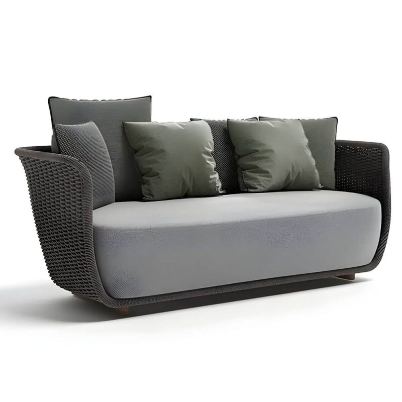 "Rattan Water Resistant Patio Sofa Symmetrical with Cushions for Outdoor - Dark Gray 2-Seater Sofa"