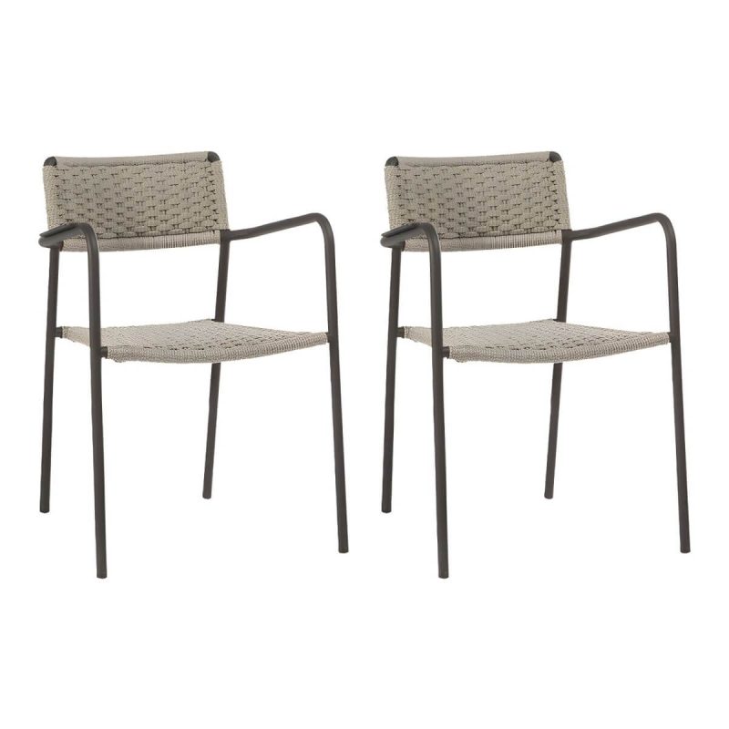 "Rattan Contemporary Aluminum Stacking Patio Arm Chair in Gray - 0.06" Aluminum Frame 2 Piece Set"
