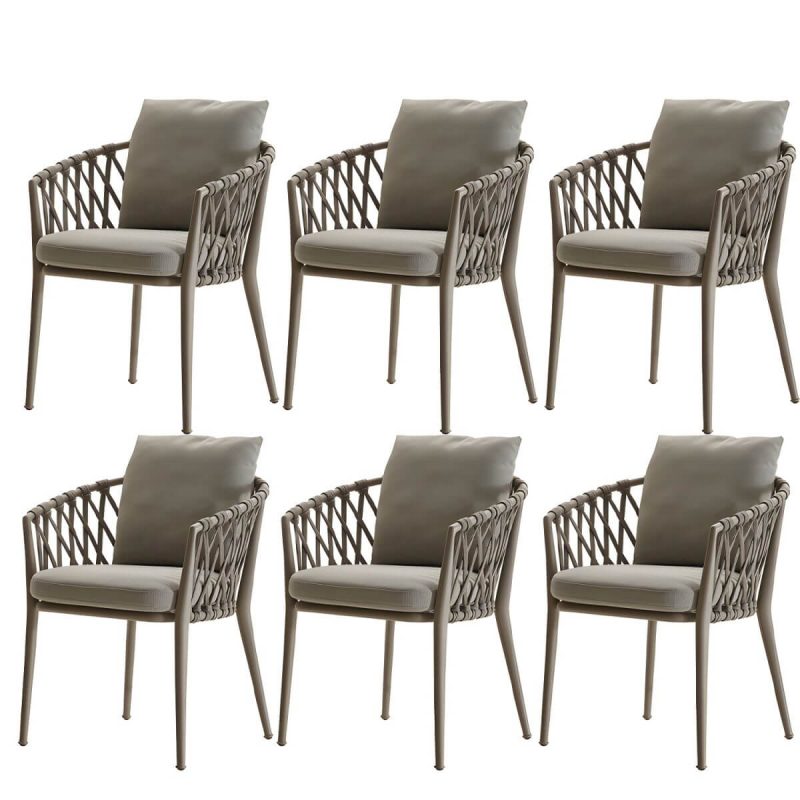 "Modern Dining Side Chair Aluminum Outdoor Bistro Chairs with Arm - Grey 6 Piece Set"