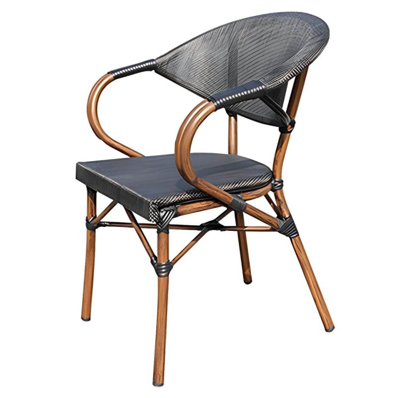 "Natural Metal Arm Chair with Stackable Design for Tropical Outdoor Dining - 2 Piece Set"