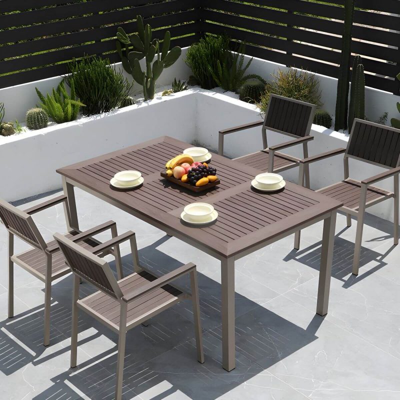 "Traditional Patio Table Wood Top Metal Frame Water Resistant Patio Table - 63"L x 35.4"W x 29.5"H Table Only"