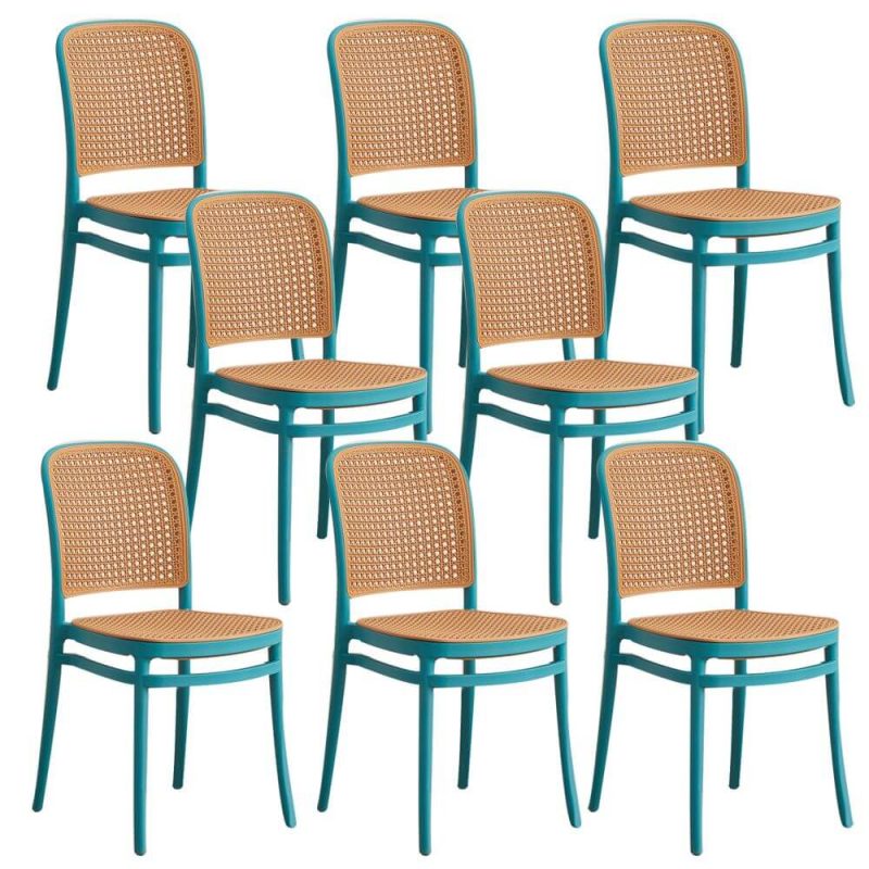 "Contemporary Dining Side Chair with Metal Legs Stacking Side Chair - Blue 8 Piece Set"