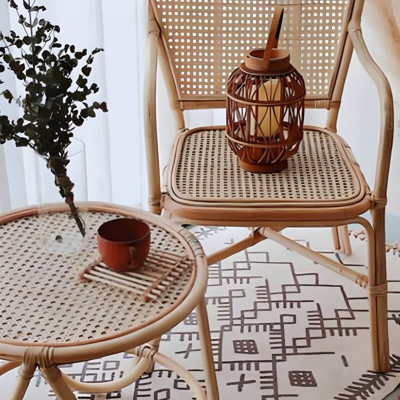 "20" Wide Tropical Rattan Dining Armchair Natural Outdoor Chair - Wood Color 4 Piece Set"