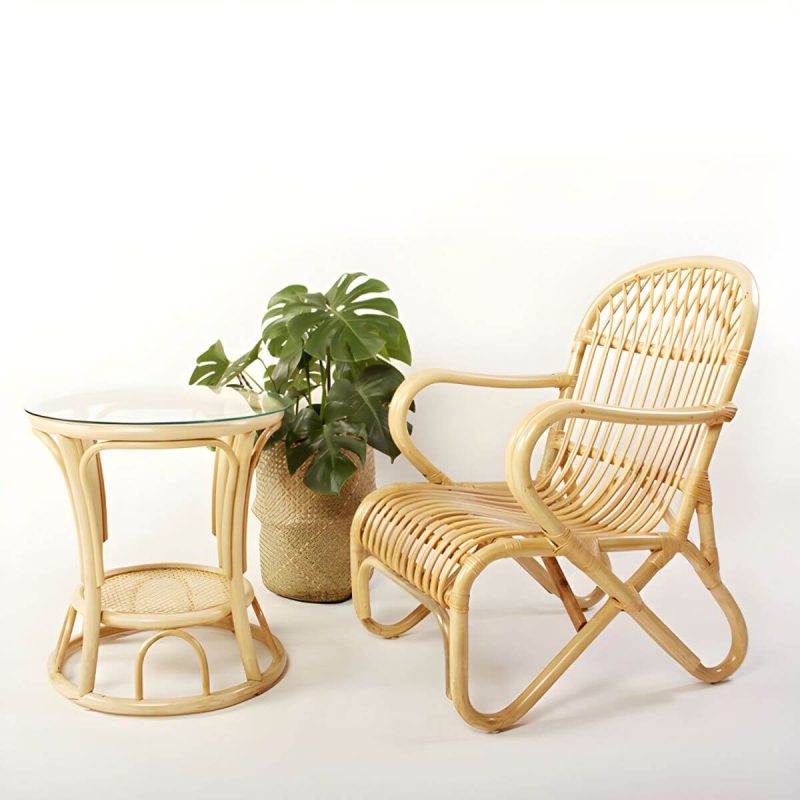 "Matte Finish Tropical Patio Chair Assembled Wicker with Arms - Natural Finish 1 Piece"