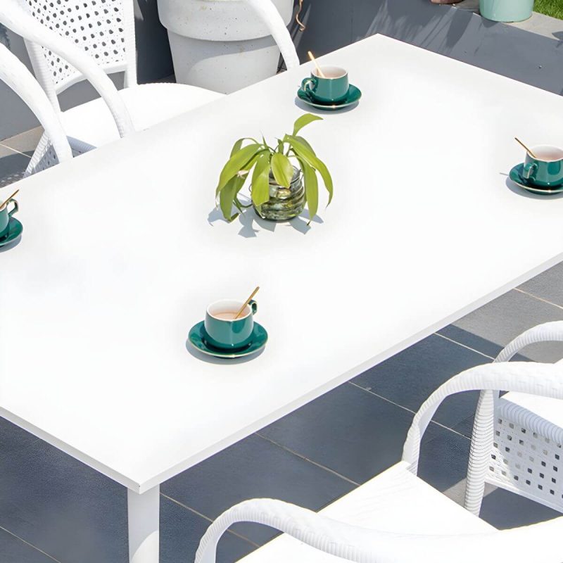 "Contemporary White Metal Dining Table Furniture Set with Chairs for Courtyard - Table & Chair(s) 28"L x 28"W x 28"H 4"