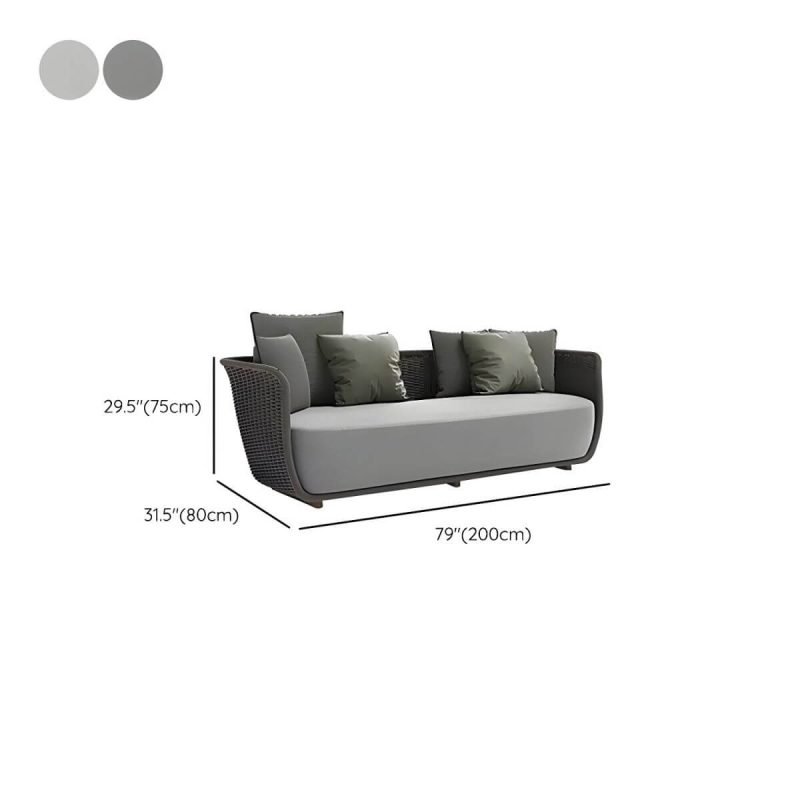 "Dimension of Rust Resistant Rattan Patio Sofa 1 PC Modern Outdoor Patio Sofa with Cushion - 78.7"L x 31.5"W x 29.5"H Cream Gray"