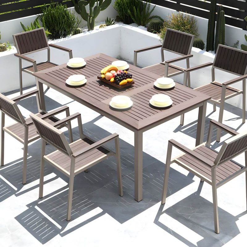 "Traditional Patio Table Wood Top Metal Frame Water Resistant Patio Table - 63"L x 35.4"W x 29.5"H Table Only"