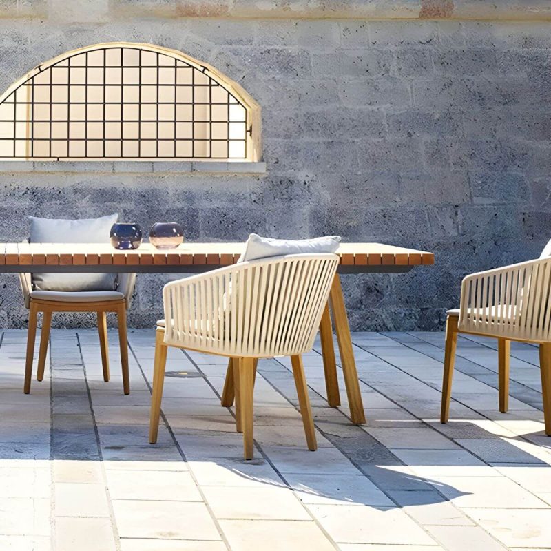 "Teak Wood Dining Table Modern Outdoor Water Resistant Patio Table - 59.1"L x 31.5"W x 29.5"H Table Only"