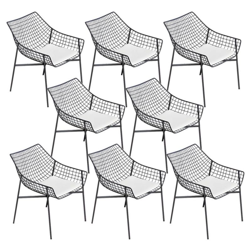 "Contemporary Iron Frame Black and White Armless Dining Side Chair - Black 8 Piece Set"