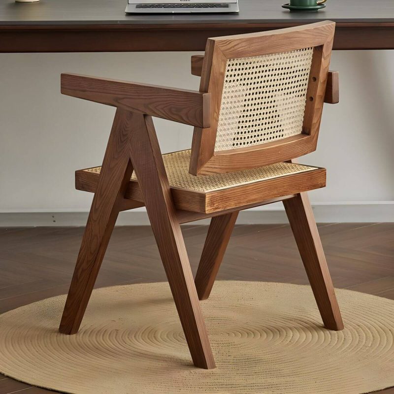 "Vine Woven Modern Courtyard Dining Chairs solid Wood Frame for Outdoor - Black With Arms"