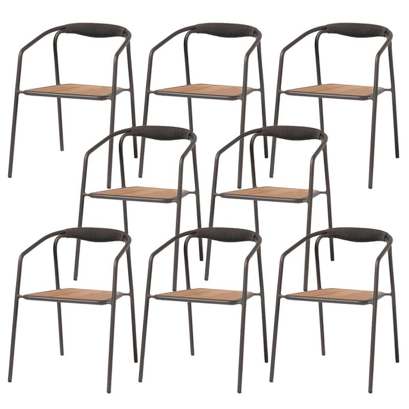 "Farmhouse Aluminum With Arm Open Back Stacking Patio Dining Chair - 8 Piece Set Matte Black Ash"