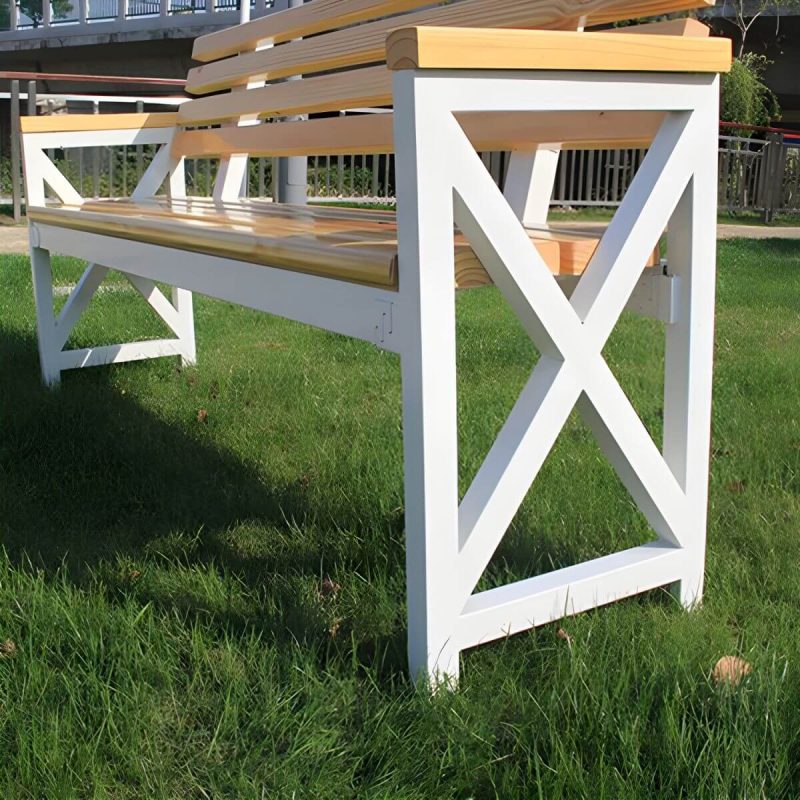 "Water Resistant Black Metal Traditional Park Bench with Wood Seating and Back - White 71"L x 16"W x 33"H"