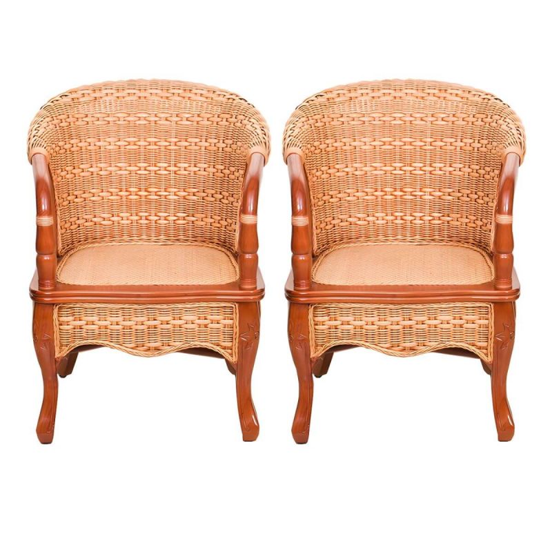"23" x 21" x 33" Traditional Rattan Patio Dining Side Chair in Brown - 2 Piece Set"