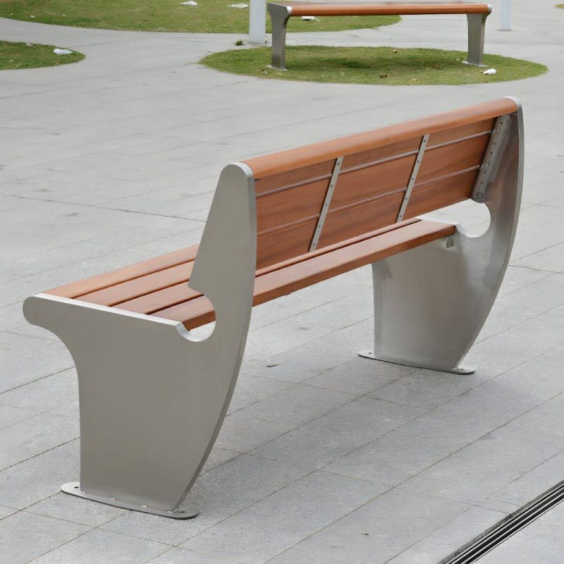 "Modern Metal Park Bench with Mildew Resistant Steel Seating, Brown Color, and Long Seat Length - Black 180 x 50 x 43 cm"