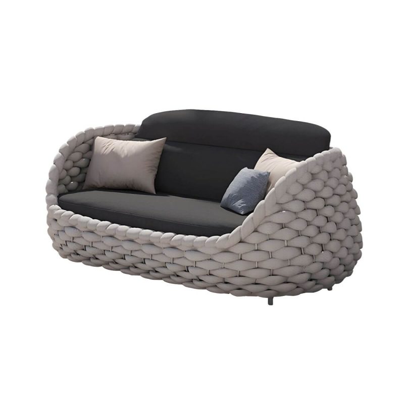 "Modern Style Gray Sofa Water Resistant with Cushions for Outdoor - 2-Seater Sofa"