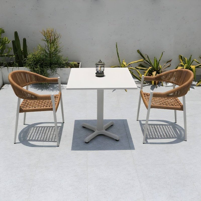 "Weatherproof Outdoor Aluminum Dining Set with Stackable Chairs and Modern Design - Table & Chair(s) 28"L x 28"W x 29"H 2"