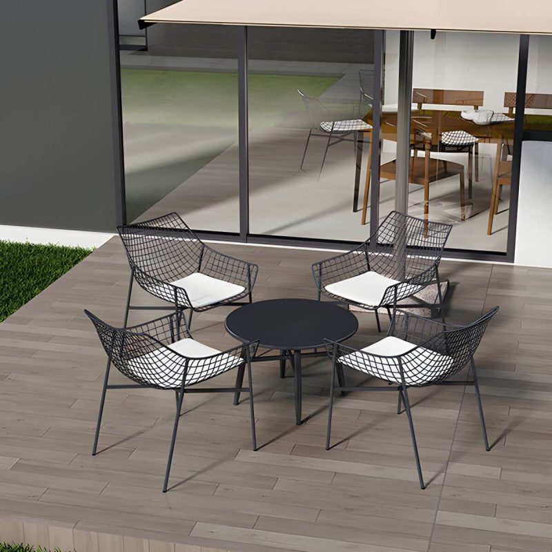 "Contemporary Iron Frame Black and White Armless Dining Side Chair - White 6 Piece Set"