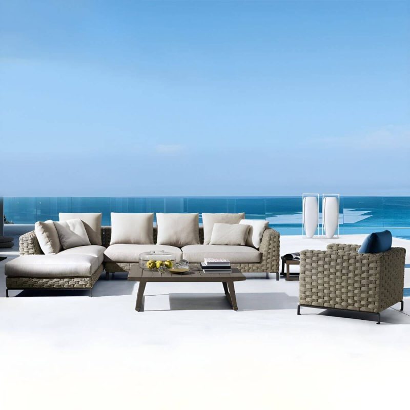 "Contemporary Water Resistant Symmetrical Patio Sofa with Cushions for Outdoor - 3-Seater Corner Sofa & Chaise"