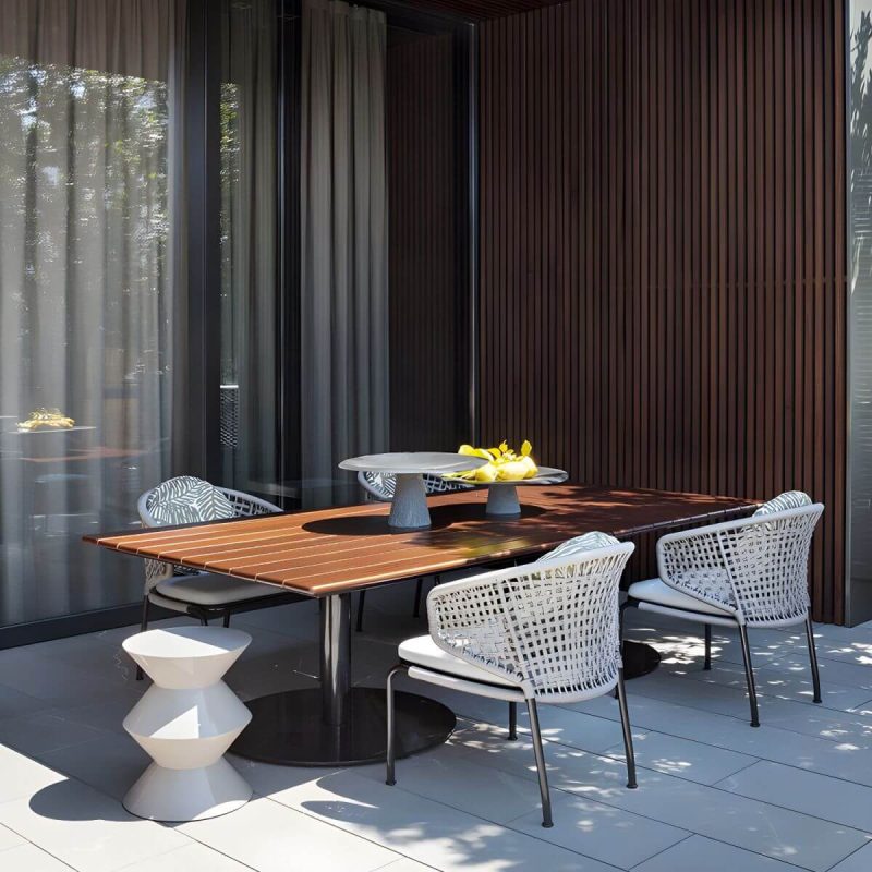 "Rattan Outdoors Dining Chair Tropical Metal Armchair Dining Side Chair - PE Woven Rattan 4 Piece Set"