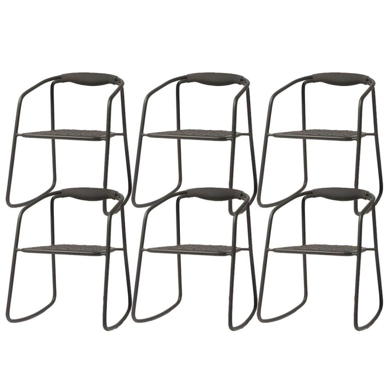 "Farmhouse Aluminum With Arm Open Back Stacking Patio Dining Chair - 6 Piece Set Black Rope"