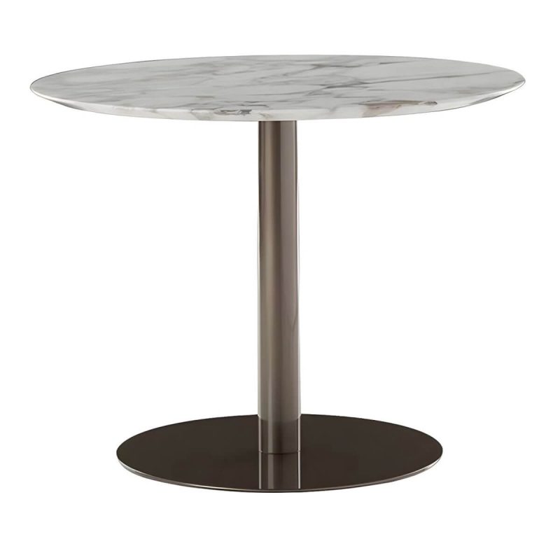 "Modern Geometric Waterproof Courtyard Table Metal Base Outdoor Table - Table Only Round Marble 27.6"L x 27.6"W x 29.5"H"