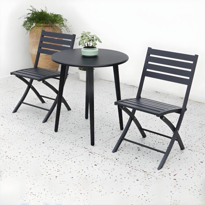 "Metal Modern Folding Patio Dining Set with Strap Back Chairs - Table & Chair(s) 27.6"L x 27.6"W x 28.3"H 2 Black"