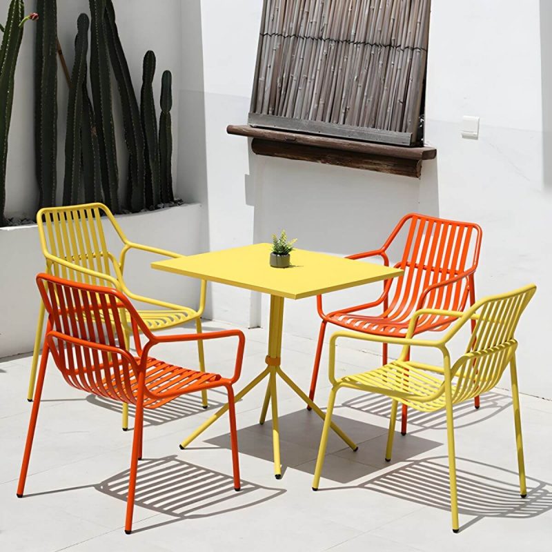 "Contemporary Round/Square Bistro Table Aluminum Water Resistant Patio Table - Yellow Square Table Only"