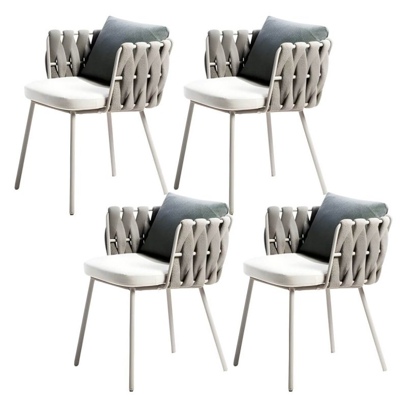 "Contemporary Aluminum Frame Patio Dining Chair with Water Repellent Finish Cushion - 4 Piece Set"