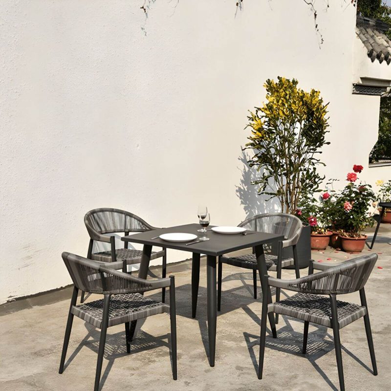 "Contemporary Metal Frame Outdoor Dining Chair Set in Black with Arms - 22"L x 23"W x 31"H 6 Piece Set"