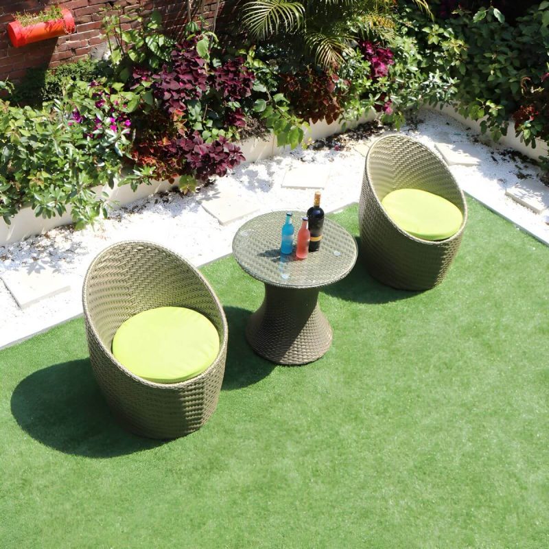 "Round Shape Green Dining Table Set with 1/2 Chairs for Courtyard - Table & Chair(s) 2"