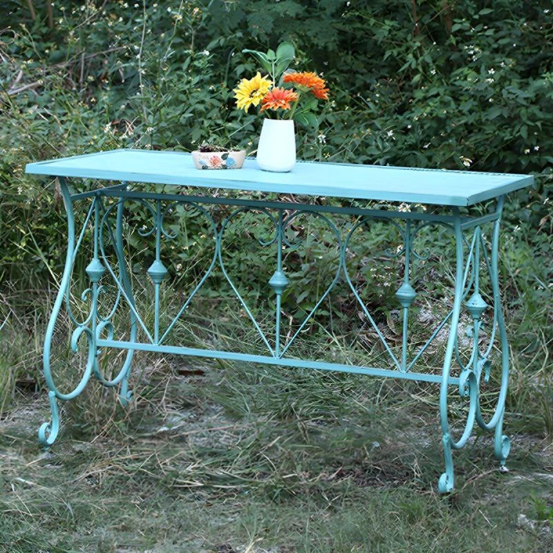 "Modern Green Waterproof Courtyard Table Iron Rectangle Outdoor Table - Table Only"
