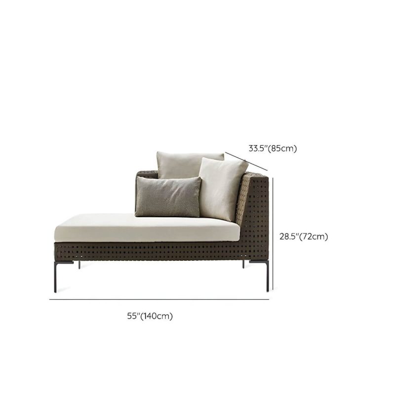 "Dimension of Elegant Metal Framed White Upholstered Modern Sofa with Cushions - Left Chaise Lounge"