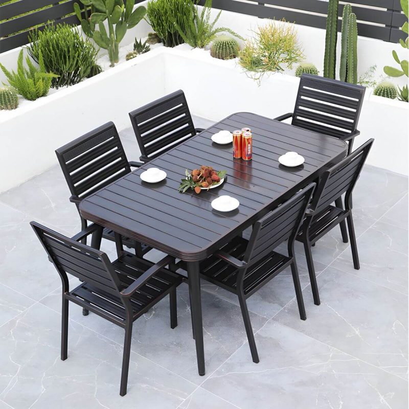 "Modern Aluminium Waterproof Courtyard Table Geometric Outdoor Table - Table Only 70.9"L x 35.4"W x 29.5"H"